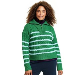 La Ligne x Target Sweater XXS Quarter Zip Striped Cable Knit Green Light Blue